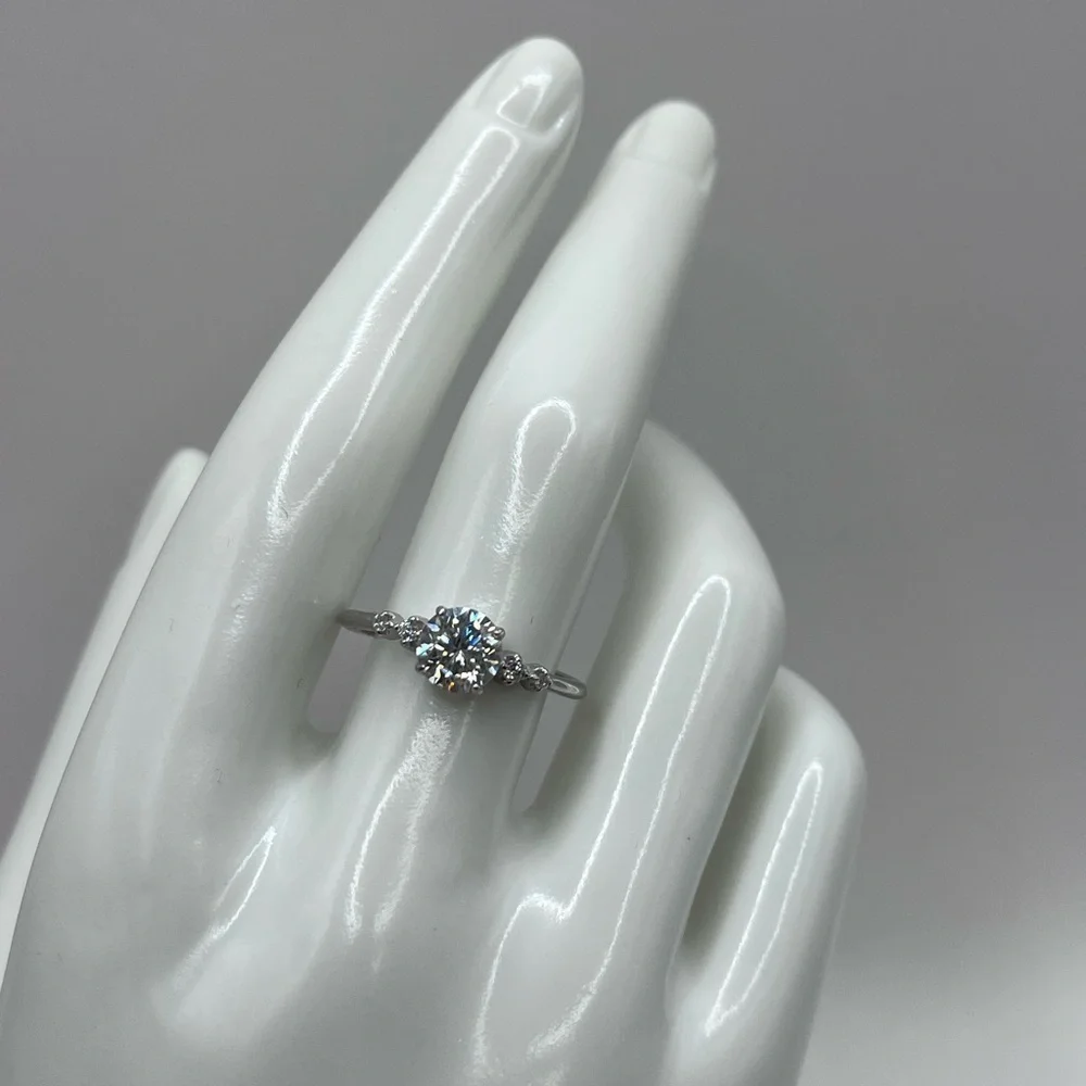 Moissanite Round Brilliant Sterling Silver Ring - Picture 3 of 6